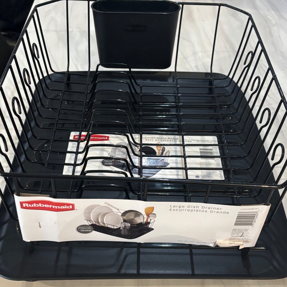 Rubbermaid Large Dish Drainer Dryer Rack Drain Board Set Black 60321182 Microban